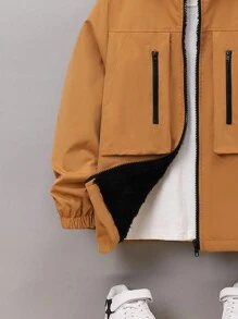SHEIN 男大童拉鏈開襟連帽外套 - 棕色 - 查看 12