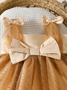 SHEIN 女婴优雅可爱薄纱连衣裙、节日派对蓬松连衣裙洗礼休闲可爱派对摄影连衣裙 - 彩色 - 查看 3