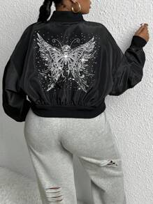 Slaydiva 休閒拉鍊蝴蝶型大碼夾克 - 黑色 - 查看 1