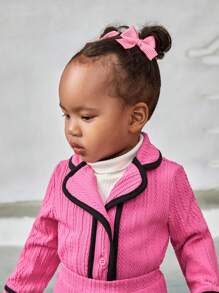 SHEIN Chicas Bebé Abrigo unido en contraste & Falda & Riñonera - Rosa - Ver 5