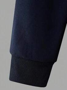 Manfinity Homme Áo hoodie rút dây họa tiết chữ cho nam, Áo hoodie màu xanh đậm, Áo hoodie chui đầu cho nam, Áo hoodie phong cách đường phố - Xanh đậm - Xem 6