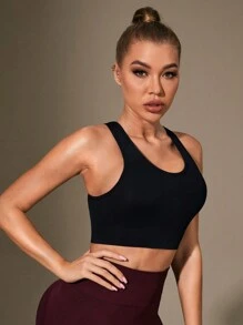 Crisscross Back Sports Bra - Black - View 5