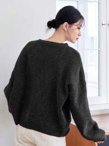 DAZY Button Front Drop Shoulder Cardigan - Dark Grey - View 2