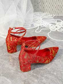 Women's High Heels Solid Color Shoes For Wedding, Red - Red - View 4