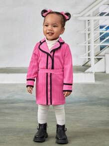 SHEIN Chicas Bebé Abrigo unido en contraste & Falda & Riñonera - Rosa - Ver 4