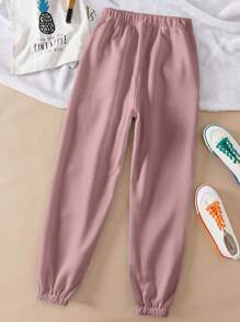 INAWLY Letter Graphic Drawstring Waist Sweatpants Graduation,Back To School Outfits,Graduation,Teacher Outfits For Women,Back To School Fall Cloth For Women - Dusty Pink - View 2