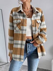 SHEIN Unity Áo khoác có túi trễ vai in họa tiết kẻ sọc - Nhiều màu - Xem 5