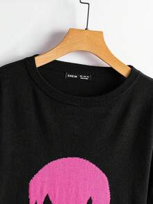 ROMWE PUNK 骷髏圖案落肩袖套頭毛衣 - 黑色 - 查看 4