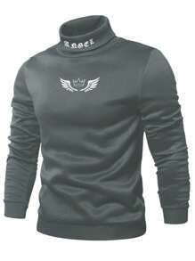 Manfinity Homme Men Letter Graphic Mock Neck Sweatshirt - Grey - View 4