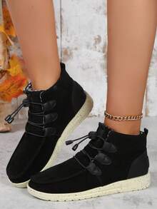 女性休閒運動鞋,女式黑色高筒系帶拖鞋,戶外運動休閒鞋 - 黑色 - 查看 5