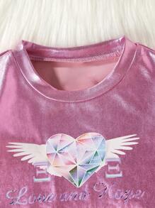 Baby Girl Heart & Letter Graphic Tee & Flap Pocket Pants - Pink - View 3