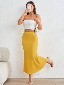 Firerie 纯色生菜边美人鱼下摆半身裙 - 黃色 - 查看 5
