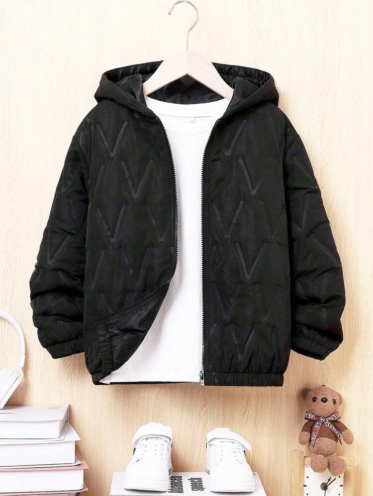 Tween Boy 1pc Zip Up Hooded Quilted Coat