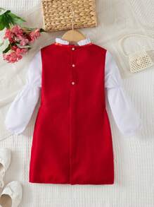 RueChic Young Girl Two Tone Bow Front 2 In 1 Dress - Red - View 2