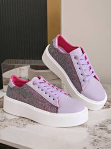 女式紫色厚底厚底運動鞋休閒運動 - 紫色 - 查看 1