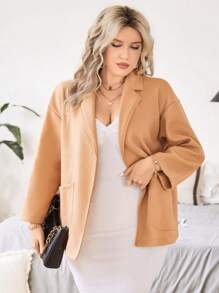 SHEIN Unity Plus Lapel Neck Drop Shoulder Pocket Patched Overcoat - Khaki - View 5