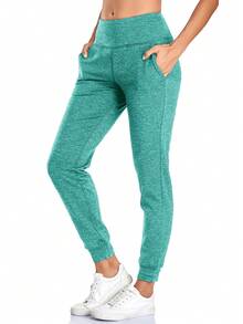 寬腰帶斜口袋雜色針織長褲