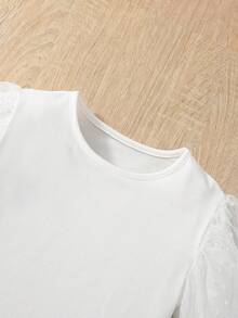 SHEIN 女小童網紗拼接羊腿袖T恤&裙裤&帽 - 彩色 - 查看 3