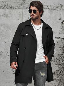 Manfinity Homme Men Plus Double Breasted Belted Trench Coat - Black - View 6