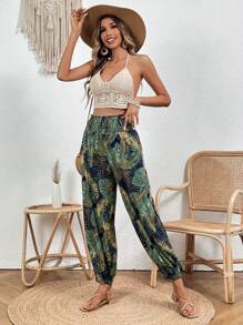 SHEIN VCAY 熱帶印花彈力腰胡蘿蔔褲 - 彩色 - 查看 4