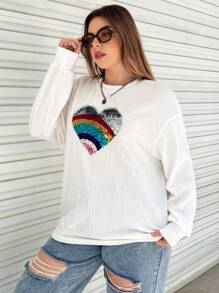 Flirla Áo nỉ tay rớt in hình trái tim, kiểu dáng mùa thu. - trắng - Xem 5