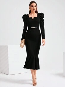 Modelyn Đường viền cổ có rãnh Tay áo Nàng tiên cá Hem Đầm Không có thắt lưng - màu đen - Xem 1