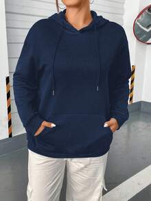 Flirla Áo nỉ cỡ lớn in hình mặt trời và mặt trăng, kiểu vai rớt, có dây rút. - Màu xanh hải quân - Xem 2