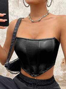 SHEIN ICON 不對稱PU皮革筒形黑色上衣 - 黑色 - 查看 5