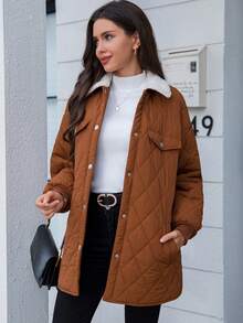 SHEIN Clasi 博格領落肩絎縫大衣 - 鏽棕色 - 查看 7