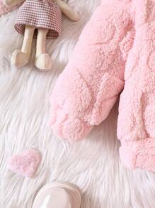 Baby Girl Solid Teddy Hoodie & Pants - Baby Pink - View 5