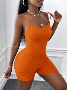 Slaydiva Chất rắn Mở Lưng Áo liền quần Cami Unitard - trái cam - Xem 4