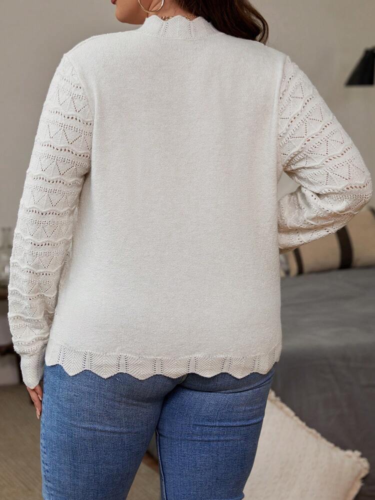 Plus Pointelle Knit Scallop Trim Sweater