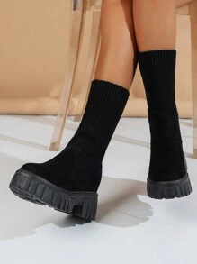 女士時尚優雅針織透氣袜子靴,適用於秋冬戶外和休閒穿著