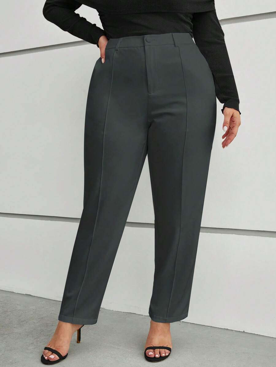 SHEIN Clasi Plus Solid High Waist Suit Trousers - Dark Grey - View 1