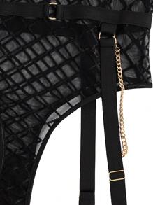 Chain Linked Cut-Out Underwire Teddy Bodysuit Lingerie - Black - View 5