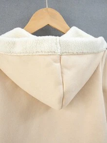 SHEIN 女大童雙口袋毛絨內襯連帽外套 - 杏色 - 查看 4