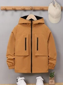 SHEIN 男大童拉鏈開襟連帽外套 - 棕色 - 查看 14