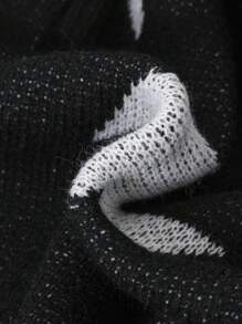 SHEIN Teen Girls Star Pattern Drop Shoulder Sweater - Black and White - View 3