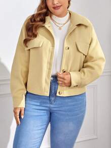 SHEIN Essnce Talla grande Abrigo con diseño de solapa - Amarillo - Ver 4