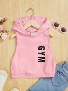 SHEIN Tween Girl Letter Graphic Hooded Sports Tank Top - Dusty Pink - View 1