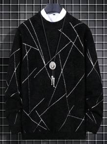 Men Geo Pattern Sweater Without Shirt - Black - View 2