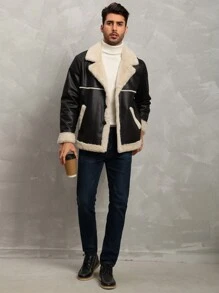 休閒口袋 前紐扣撞色男士外套 - 黑色 - 查看 3