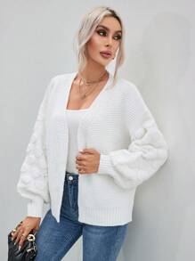 SHEIN Essnce Drop Shoulder Casual Design Cardigan - White - View 3