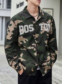 Manfinity VCAY Áo khoác nam in chữ và họa tiết rằn ri cỡ lớn, dành cho mùa thu đông - Nhiều màu - Xem 4