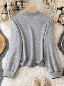 SHEIN LUNE Hơn Chất rắn Dây kéo Áo khoác bomber - Màu Xám nhạt - Xem 2