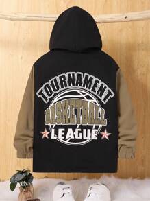 SHEIN Cậu bé Tween Lỏng lẻo phù hợp Sang trọng áo có mũ Chặn màu Áo khoác  Đối với Trường học Phong cách - màu đen - Xem 5