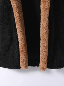 SHEIN Áo khoác Teddy có mũ trùm đầu Tween Girl hai tông màu 2 trong 1 - màu đen - Xem 4