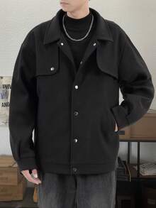 Manfinity Hypemode Nam 1 Miếng Chi tiết về Flap Thả vai Áo khoác - màu đen - Xem 4