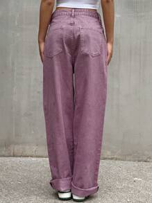 DAZY Jeans De Pierna Ancha Sólida - Lila Púrpura - Ver 5