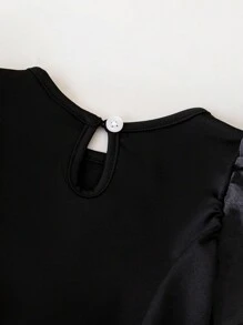 Baby Girl Slogan Graphic Bow Front Puff Sleeve Bodysuit Dress
